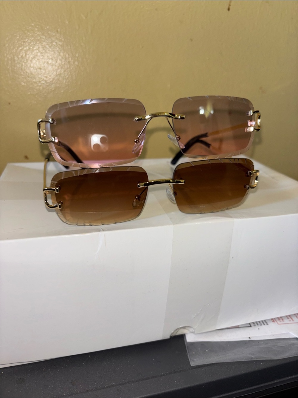 Carti Rimless Rectangle Gradient Sunglasses - Pink/Brown